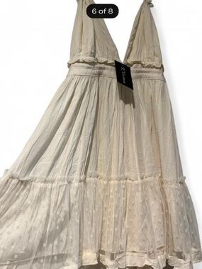 Boho Cream Mini Dress with Textured Hem